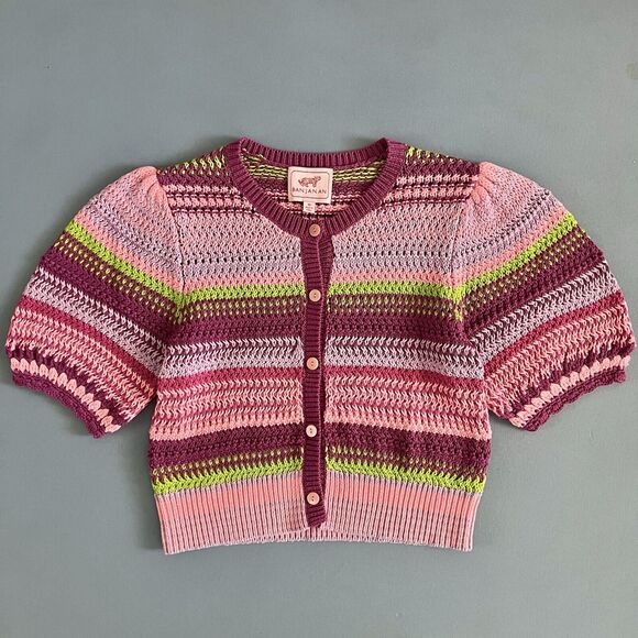 Banjanan Celeste Multi Weave Crochet Short Sleeve Cardigan Sweater - Picture 7 of 9